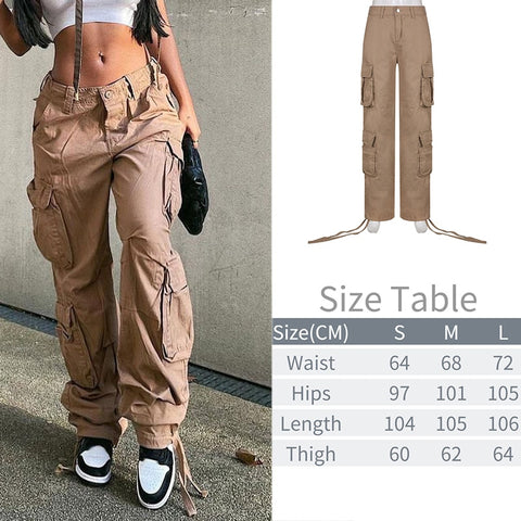 Sonicelife  Y2K Pockets Cargo Pants Women Oversize Baggy Pants Streetwear Harajuku Vintage Casual Loose Sweatpants Wide Leg Denim Trousers