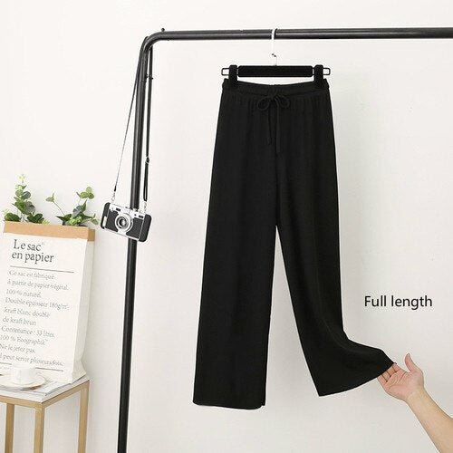 Sonicelife Wide Leg Pants Soft Comfort Casual Korean Style High Waisted Trousers Female Slacks Women's Ice Silk Straight Pants Streetwear