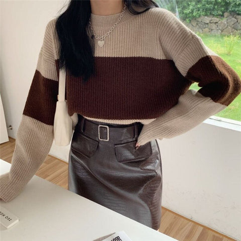 Sonicelife elegant striped patchwork women's sweater fashion spring outgoing sweater knitted skin-friendly sweater 2023 new arrivals tops