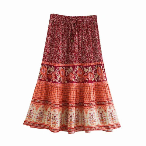 Sonicelife 2024 Summer Skirt Women Paisley Floral Print Skirts Casual Vintage A-Line Beach Skirt saia Jupe Femme faldas Midi Skirt