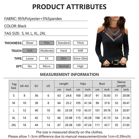 Women Elegant Office Lady Solid Tops Sequins Stitching Mesh Off Shoulder Casual  Long Sleeve Shirt Female Fashion Tees 2023
