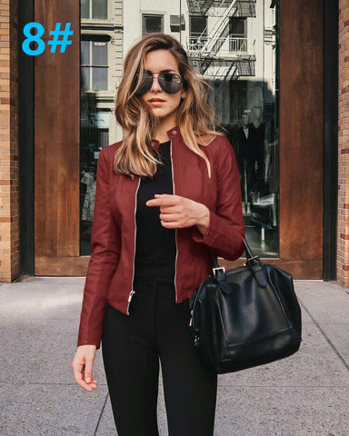 2023 Autumn Women's Jacket PU Leather Warm Fashion Long-Sleeved Top Women's Motorcycle Bomber Jacket With Zipper