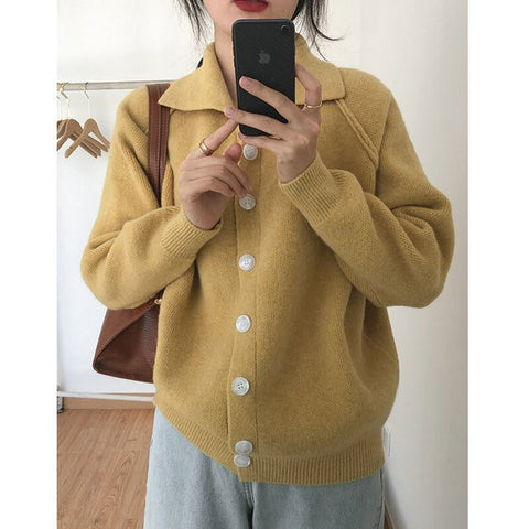 Cardigans for Women 2023 Korean Fashion Knitted Sweater Turn-down Collar Thick Sweaters Vintage Button-down Women Autumn Jacket