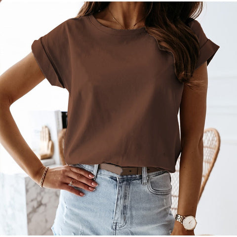 Sonicelife 100% Cotton T Shirt Women Summer New Oversized Solid Basic Tees 9 Color Casual Loose Tshirt Korean O Neck Khaki Tops