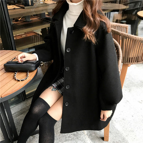 Sonicelife 2023 Autumn Winter Classic Women Overcoats Casual Lapel Single-breasted Loose Wool Coats Vintage Long Sleeve Chic Female Outwear