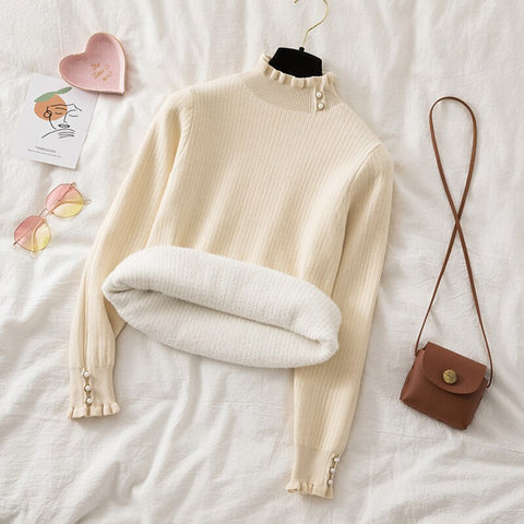 Christmas Gift 2023 Plus velvet Fashion Women's Turtlenecks Sweaters Striped Long Sleeve Knitted Pullovers Females Jumpers  Thick Sweaters Fall