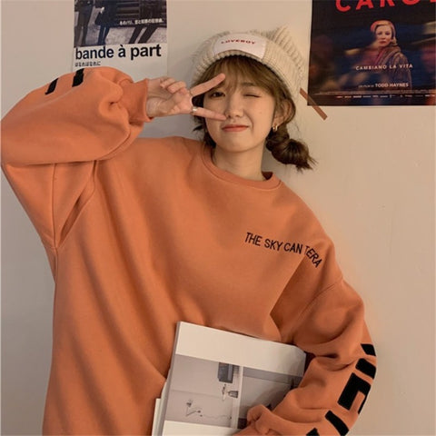 Sonicelife Oversized Vintage Letter Print Crewneck Sweatshirts Women 2024 New Fashion Clothes Long Sleeve Hoodies Harajuku Loose Sweetshirt