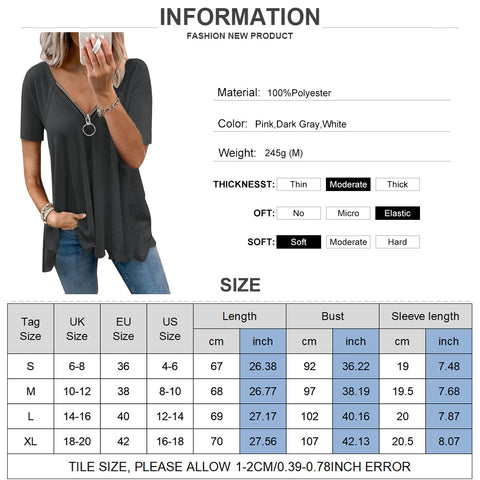 Sonicelife Summer Hollow Out Short Sleeve T-Shirts Women  Zipper V-Neck Casual Ladies Tops Fashion Female Streetwear Blouse Tee D30