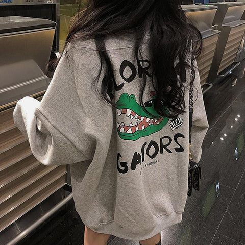 Sonicelife Oversized Print O Neck Hoodie Women Sweetshirts Plus Size Streetwear Top Full Sleeves Clothes Korean Fashion Harajuku Sweatshirt