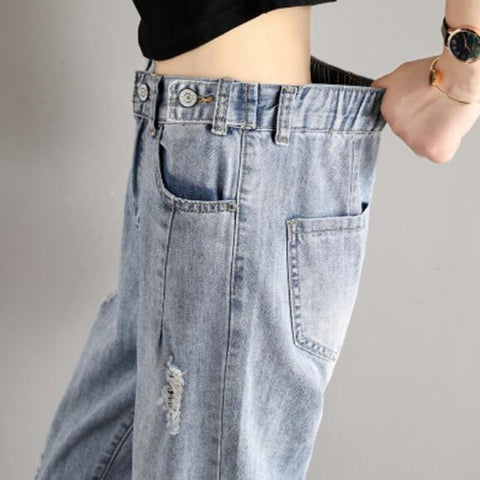 Woman Jeans High Waist Ripped Jeans 2020 Spring Summer For Clothes Wide Leg Denim Clothing Blue Streetwear Fashion Vintage Pants