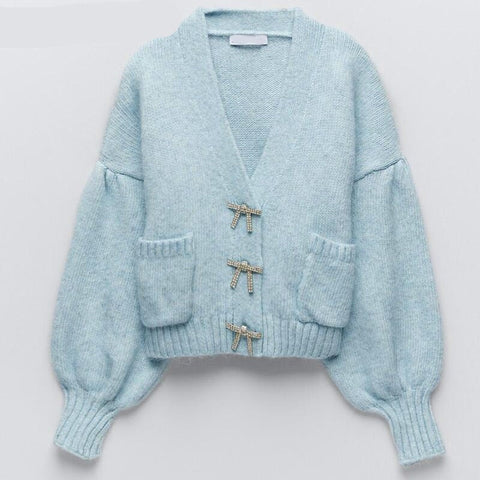2023 Spring Autumn Women Vintage Knitted Cardigan Sweater Chic Diamond Button Loose Jacket Coat Casual Short Outwear Tops Female