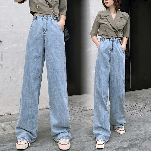 Sonicelife Woman Jeans High Waist Clothes Wide Leg Denim Clothing Blue Streetwear Vintage Quality 2020 Fashion Harajuku Straight Pants