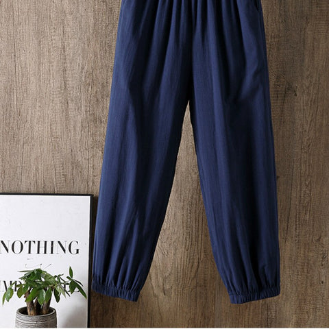 Sonicelife Casual Style Cotton Linen Pants Women 2024 Spring Summer New Elastic Waist Solid Basic Retro Loose Women's Harem Pants Trousers