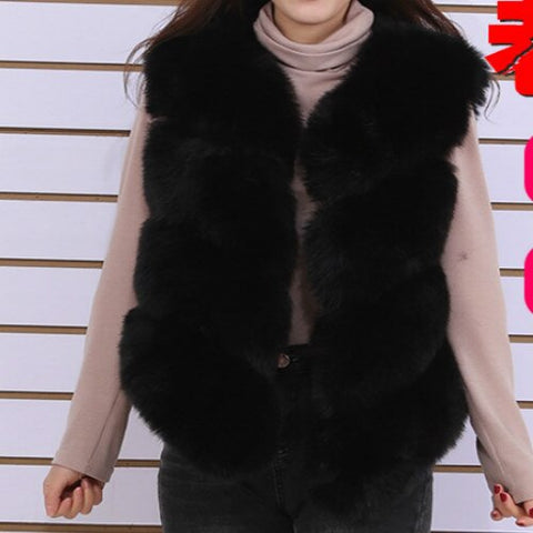 Sonicelife Women Faux Fox Fur Vest 2024 Winter Fake Fur Jacket Sleeveless Solid Color Short Artificial Fur Coat Oversized Warm Vest Female