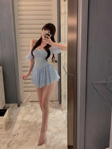 Sonicelife hoco dresses  Fairy Dress Korean Party Mini Sexy Dress Female Summer High Waist Elegant Kawaii Dress Female Short Sleeve Design Sweet Casual Dress