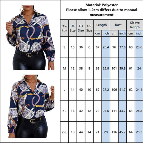 2023 fashion printing ladies shirt neckline long-sleeved casual shirt blouse Explosion models Colorblock Buttoned Blouse D30