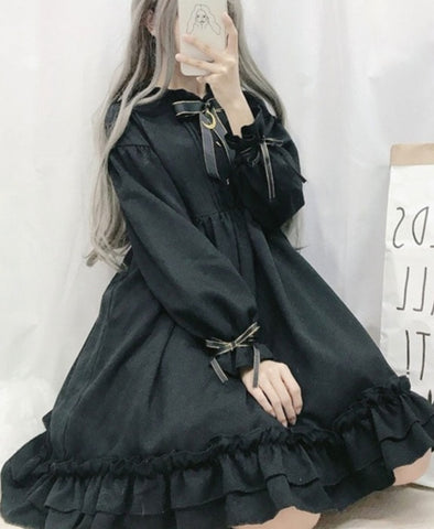 Sonicelife Lolita dress soft sister wind retro dark cute bow moon lolita skirt ruffled cute