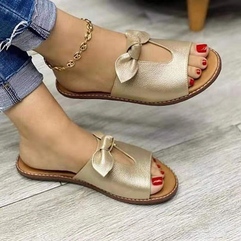 Sonicelife  2023 New Summer New Women Leisure Fashion Bow Flat Sandals Sandals Comfortable Soft Bottom Women's Breathable Beach Sandals
