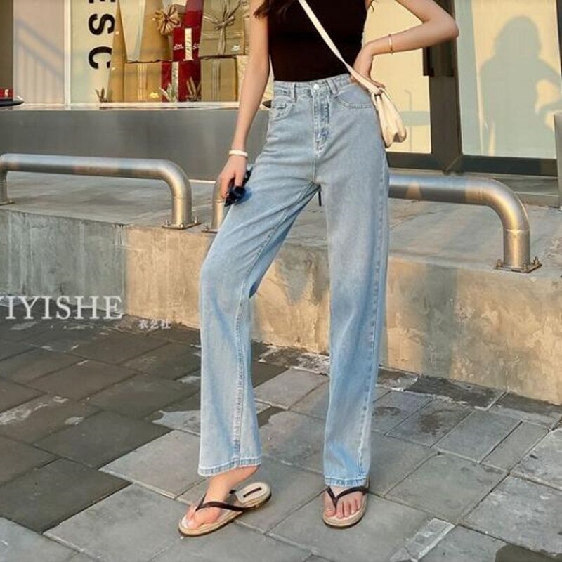 Sonicelife Woman Jeans High Waist Clothes Wide Leg Denim Clothing Blue Streetwear Vintage Quality 2024 Fashion Harajuku Straight Pants