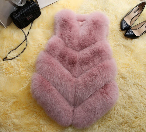 Sonicelife Women Faux Fox Fur Vest 2024 Winter Fake Fur Jacket Sleeveless Solid Color Short Artificial Fur Coat Oversized Warm Vest Female