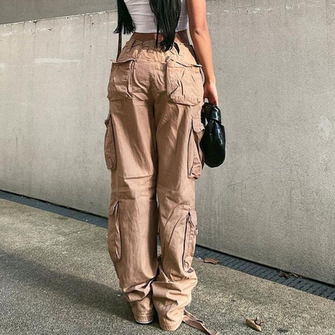 Sonicelife  Y2K Pockets Cargo Pants Women Oversize Baggy Pants Streetwear Harajuku Vintage Casual Loose Sweatpants Wide Leg Denim Trousers