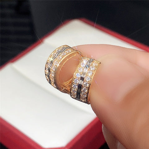 Newly-designed Two Tone Hoop Earrings for Women Micro Paved CZ Hollow Out Pattern Chic Female Earrings Fashion Jewelry