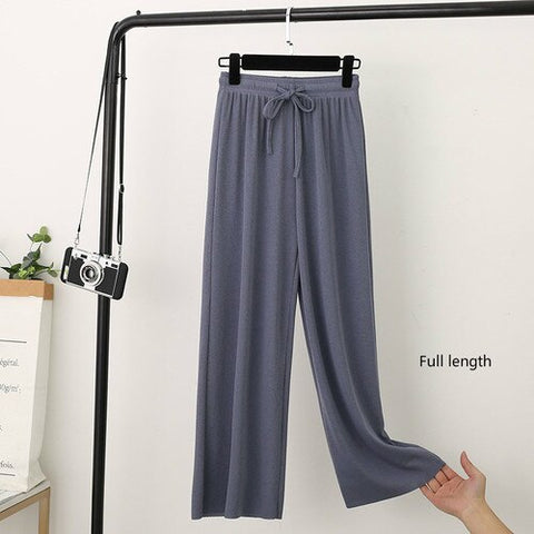 Sonicelife Wide Leg Pants Soft Comfort Casual Korean Style High Waisted Trousers Female Slacks Women's Ice Silk Straight Pants Streetwear