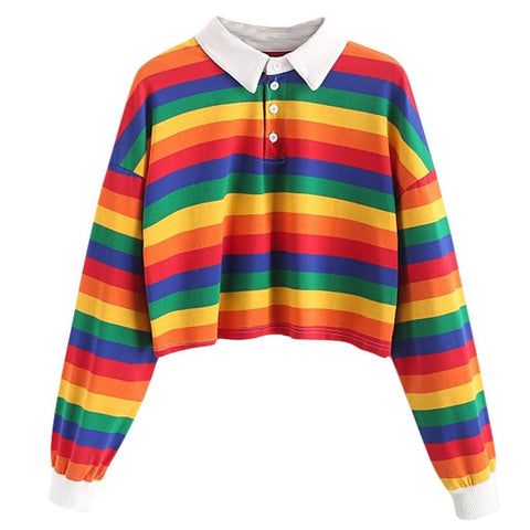 Sonicelife 2023 New  Women Spring Blouse Ladies Girls Rainbow Colorful Stripes Fashion Shirts Female Cloth Top And Blouses