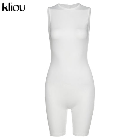 Kliou zipper rompers women summer clothes playsuits sleeveless o-neck solid casual romper slim elastic fitness sportswear outfit