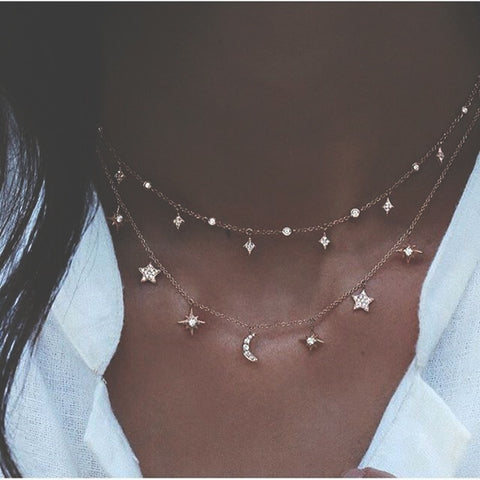 Bohemian Multi-layer Moon Star Necklace For Women Gold Color 2020 Vintage Pendants Necklaces Geometry Chokers Jewelry Gift