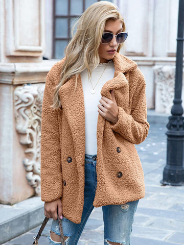 Sonicelife  S-5Xl Solid Color Women Winter Spring Loose Warm Coat High Quality Teddy Fleece Button Jacket Female Casual Veste Femme 2023