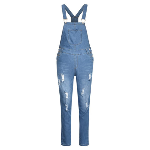 Sonicelife Sale New Spring Women Overalls Cool Denim Jumpsuit Ripped Holes Casual Jeans Sleeveless Jumpsuits Hollow Out Rompers D30