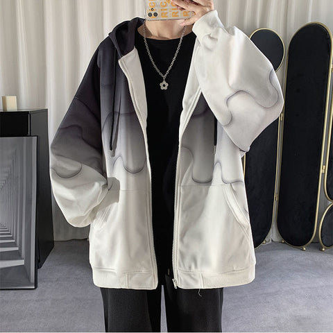 Gradient Jacket Women Loose Zip Up Hoodies 2023 Autumn Long Sleeve Hooded Sweatshirts Korean Style Streetwear Casual Oversized