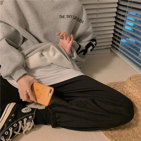 Sonicelife Oversized Vintage Letter Print Crewneck Sweatshirts Women 2024 New Fashion Clothes Long Sleeve Hoodies Harajuku Loose Sweetshirt