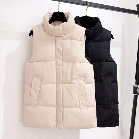 Sonicelife Women's Warm Vest Sleeveless Jacket Women Autumn Winter Korean Fashion Solid Zipper Female Vests Cotton Padded Oversize Vest