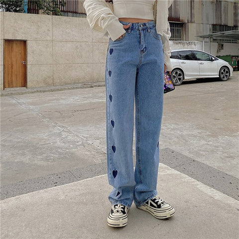 Sonicelife Woman Jeans High Waist Clothes Wide Leg Denim Clothing Blue Streetwear Vintage Quality 2022 Fashion Harajuku Straight Pants