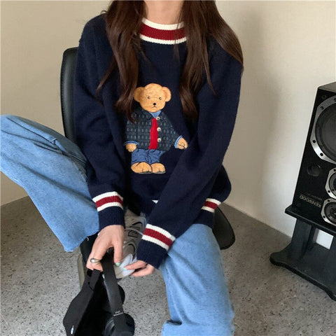 Cute Bear Hoodies Autumn Winter Warm Sweater Pullover Korean Style Harajuku Kawaii Loose Sweatshirt Female Tracksuit Outwear TOP