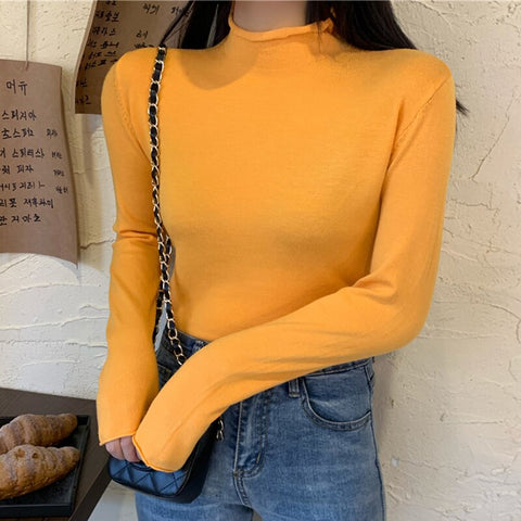 Sonicelife Christmas Gift Turtleneck Cimping Women Sweater High Elastic Solid 2024 Fall Winter Fashion Sweater Women Korean Slim  Knitted Pullovers