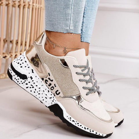 Back to school outfits Sonicelife  Sneakers Women Shoes 2022 Lace-Up Platform Sports Shoes For Ladies Leopard Faux Fur Running Wedges Footwear Zapatillas Mujer