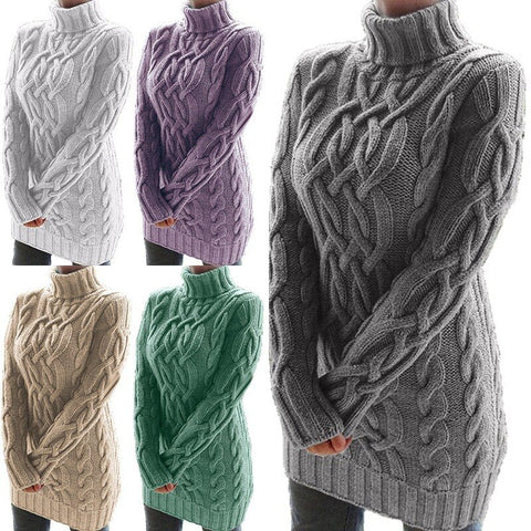 Sonicelife hoco dresses Women's Turtleneck  Skinny Mini Knitted  Sweaters Autumn Winter Woman Long Dresses Oversize with Throat Female Sweater Dress