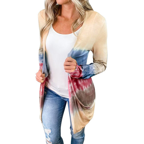 Sale Women Cardigan Tie Dye Printed Long Sleeve Spring Autumn Knit Cardigan Sweater Fashion Ladies Outfit Open Stitch Jumper D30