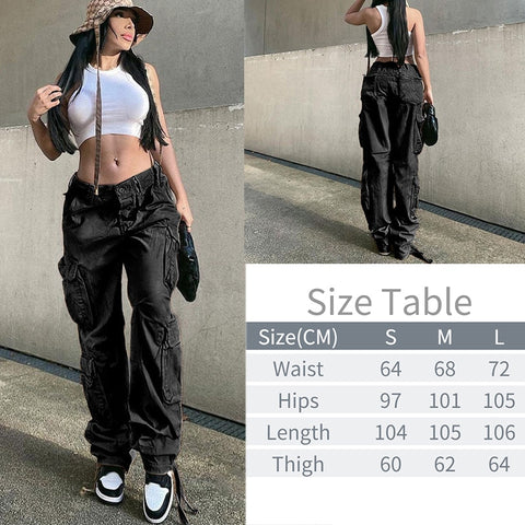 Sonicelife  Y2K Pockets Cargo Pants Women Oversize Baggy Pants Streetwear Harajuku Vintage Casual Loose Sweatpants Wide Leg Denim Trousers