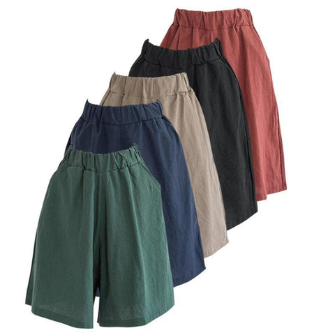 Women's Clothing Summer 2024 Cotton and Linen Casual Shorts Plus Large Large Size Elastic Waist Five-point Wide-leg Pants