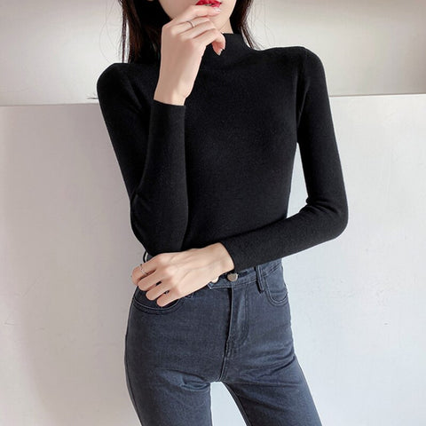Christmas Gift New-Coming Autumn Winter Tops Turtleneck Pullovers Sweaters Primer Shirt Long Sleeve Short Korean Slim-fit Tight Sweater 2023