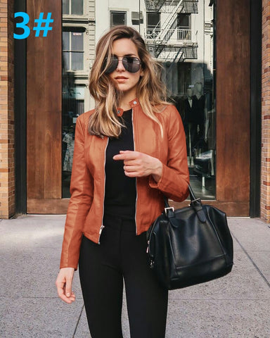 2023 Autumn Women's Jacket PU Leather Warm Fashion Long-Sleeved Top Women's Motorcycle Bomber Jacket With Zipper