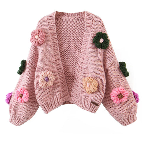 Sonicelife 2024 Women's Cardigans Multicolor Floral Knitted Decoration Long Sleeve Loose Coats Warm Sweaters 3 Colors