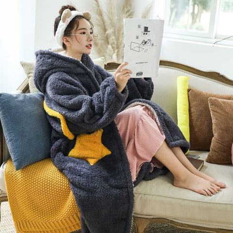 Sonicelife Oversized Women Flannel Blanket Hoodies Winter Warm Clothing Kawaii Cute Girls Hoody Home Coats Female Pocket Sweat Sweatshirts