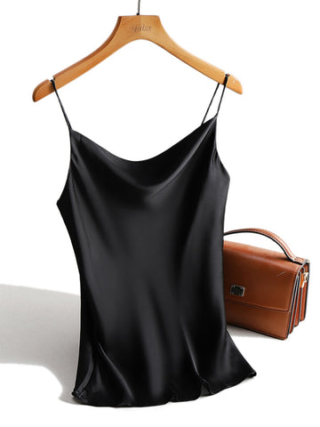 Satin Silk Tank Tops Female 2023 Summer  Strap Basic Spaghetti Strap Tops Women Sleeveless Camisole Camis Vest Black White