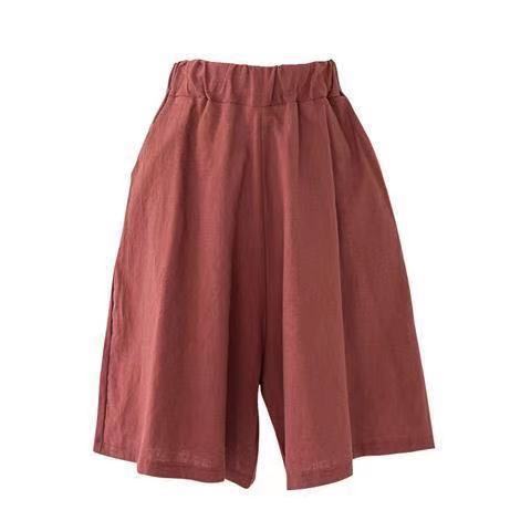 Women's Clothing Summer 2024 Cotton and Linen Casual Shorts Plus Large Large Size Elastic Waist Five-point Wide-leg Pants