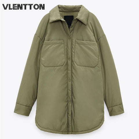 2023 Autumn Winter Oversize Warm Cotton Jacket Coat Women Vintage Green Long Overcoats Female Loose Solid Light Parka Outwear